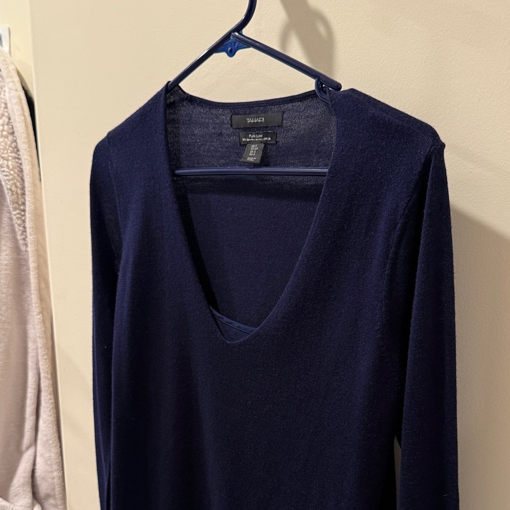 Tahari Navy V-Neck Sweater